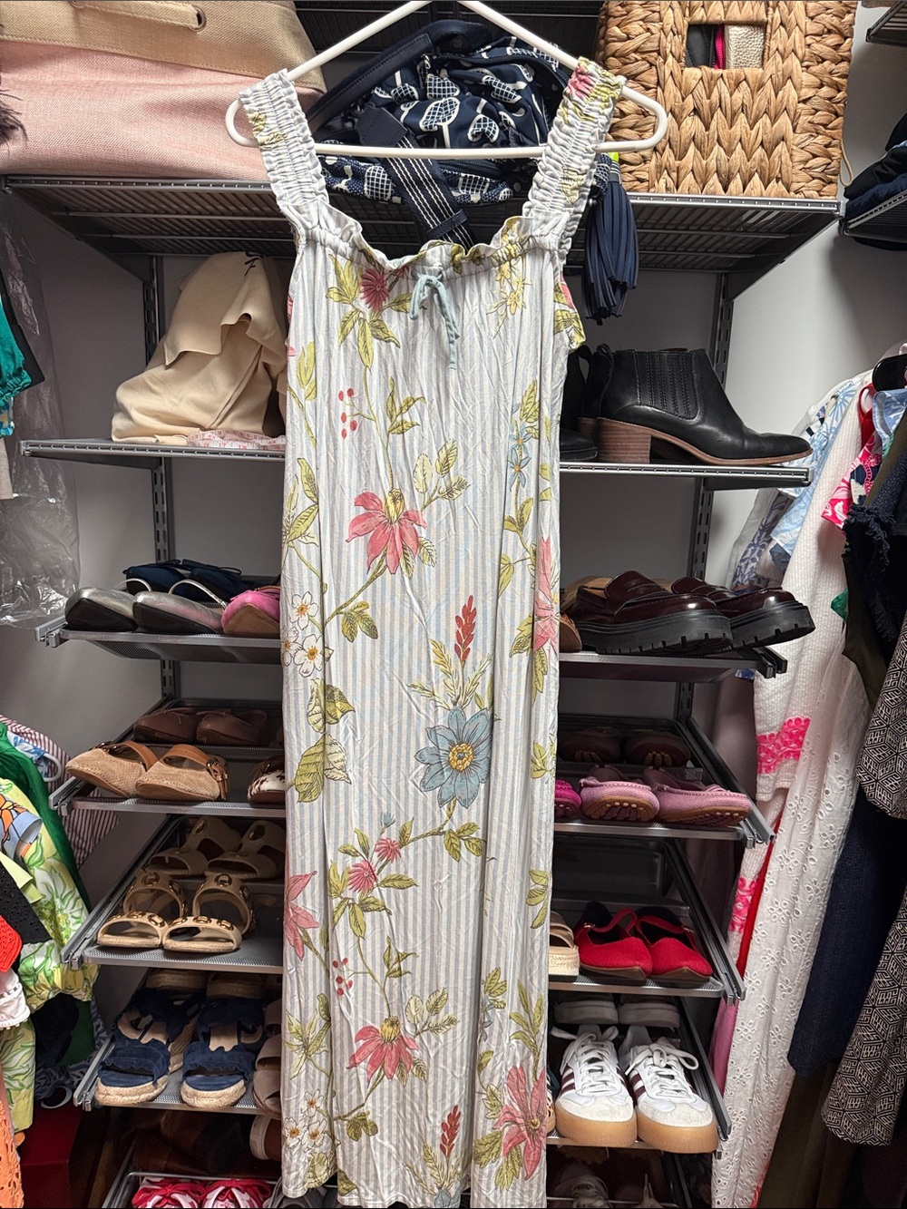 Spartina Light Floral Striped Maxi Nightgown- White/Pink/Blue